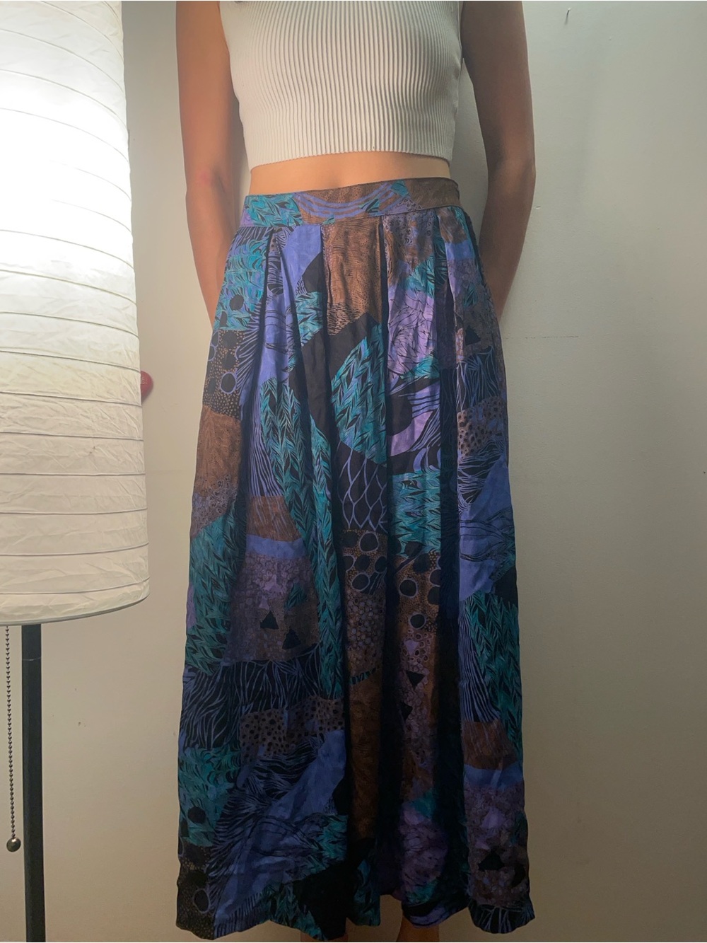 Women's Teal & Purple Patterned Maxi Skirt